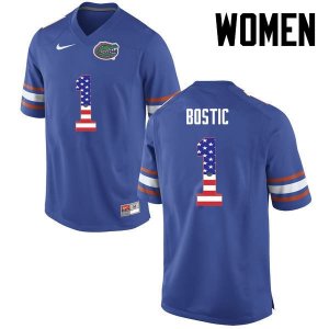 Women's Florida Gators #1 Jonathan Bostic NCAA Nike Blue USA Flag Fashion Authentic Stitched College Football Jersey STY3662NM